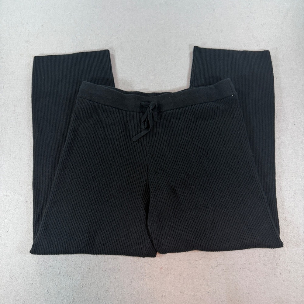 GAP Ribbed Knit Wide Leg Lounge Pants Black Drawstring Women's Medium
